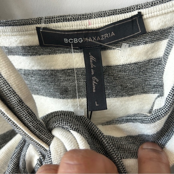 BCBGMaxAzria Women's Off White Grey Cropped Linen Top Size Large - Picture 4 of 9